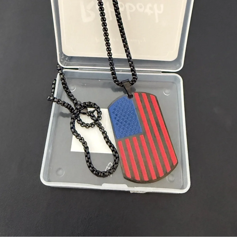 🇺🇸 American Flag Dog Tag Necklace | Rehoboth Stainless Steel Pendant and Chain